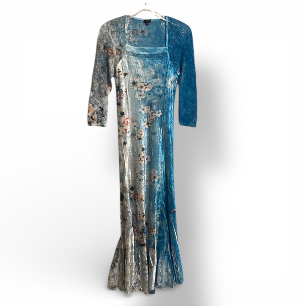 Komarov Floral Dress - lace arms & detail - Turquoise‎ luxury S/M (was $429)